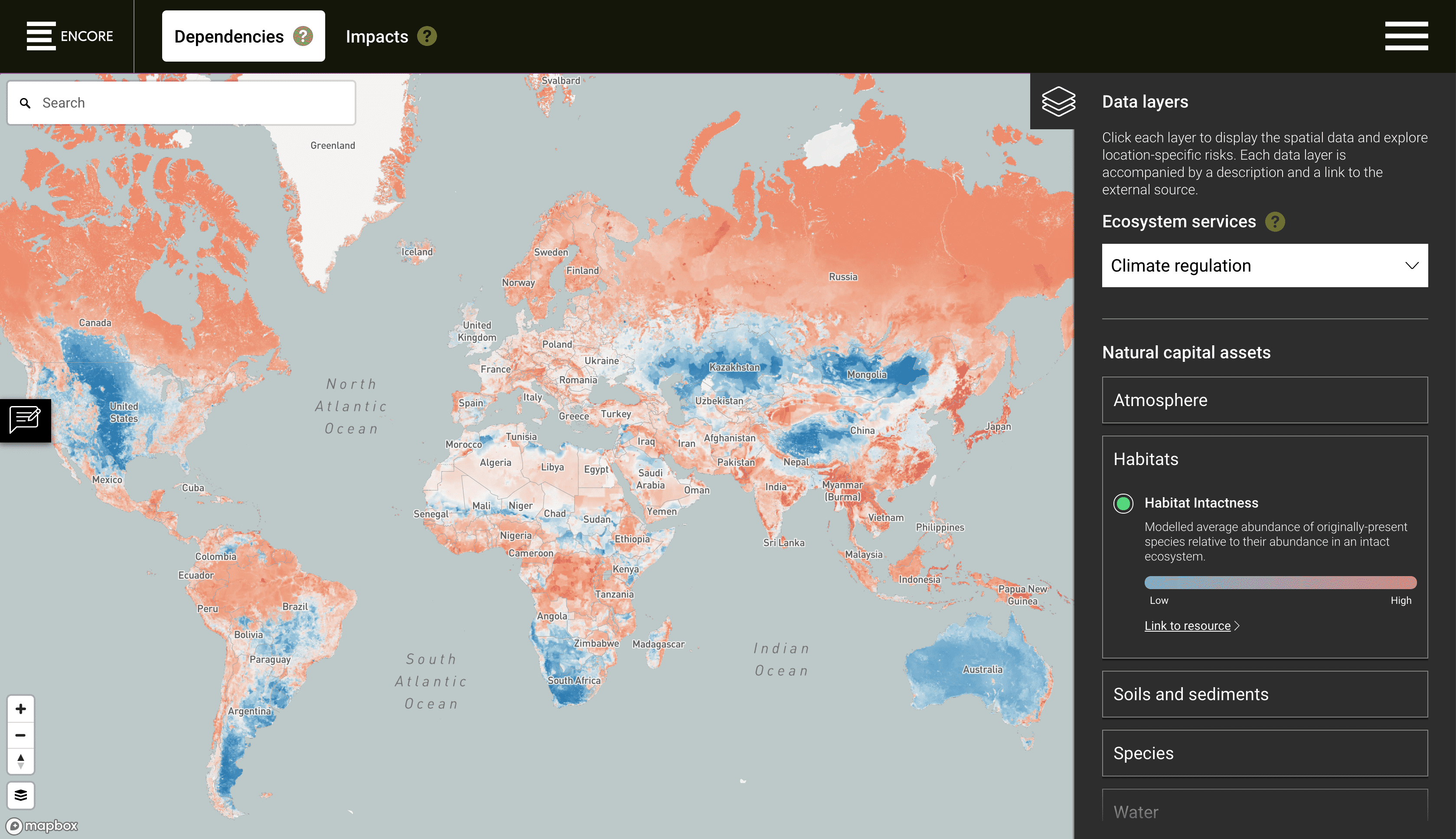 Explore spatial data on natural capital using the map